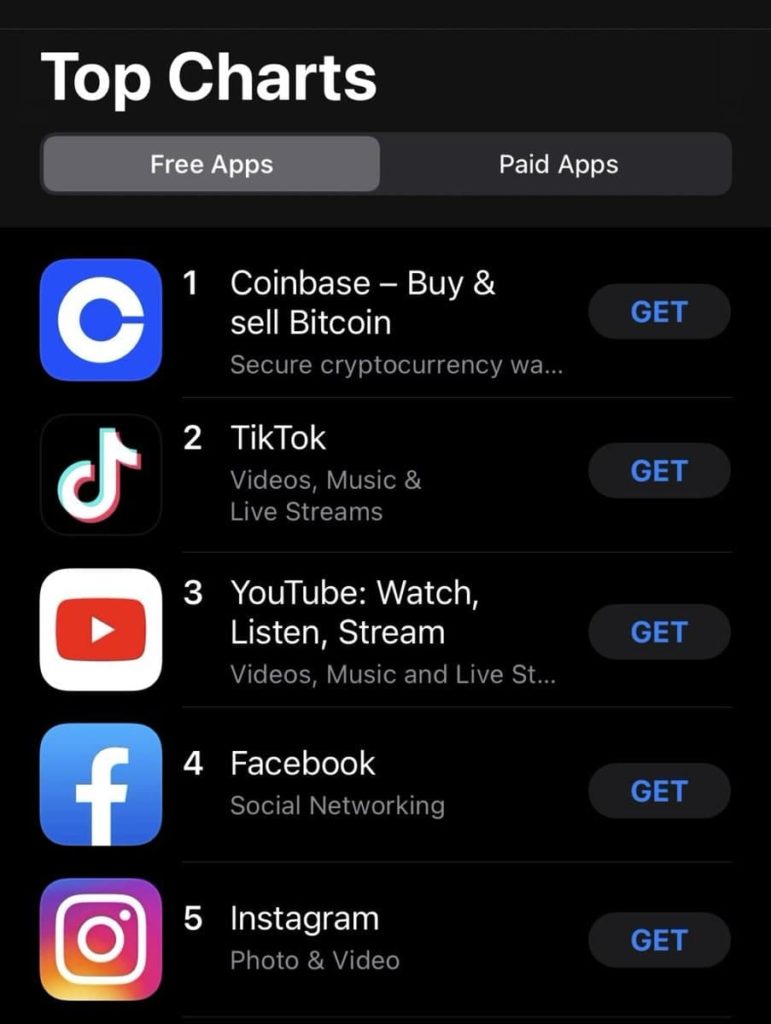 Приложение биткоин-биржи Coinbase возглавило рейтинг App Store в США
