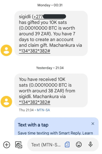 SMS-based Bitcoin transfer service introduced in South Africa