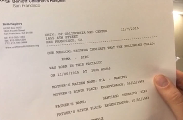 Свидетельство о рождении дочери Сантьяго Сири заверил в блокчейне