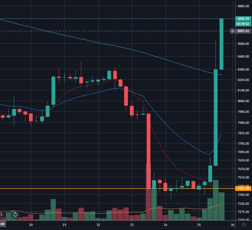 Цена биткоина внезапно вернулась к отметкам выше $8600
