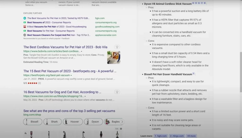 Bing отнес к недостаткам беспроводного пылесоса «короткий шнур 5 метров»