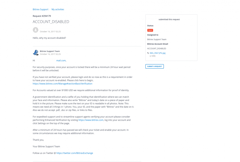 Криптовалютная биржа Bittrex заблокировала аккаунт долларового миллионера