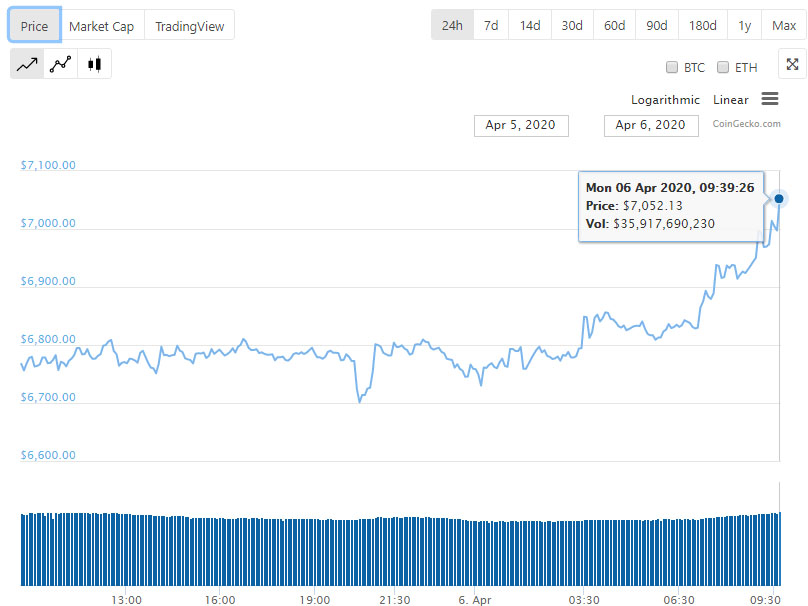 Цена биткоина поднялась выше $7000