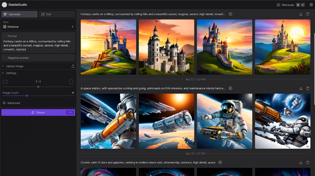 Интерфейс StableStudio от Stability AI