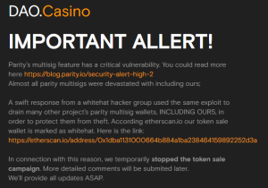 Проект Aeternity сообщил о краже 82 000 ETH вследствии уязвимости в кошельке Parity