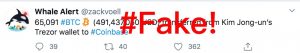 Перевод более $500 млн в биткоинах с кошелька Ким Чен Ына оказался фейком