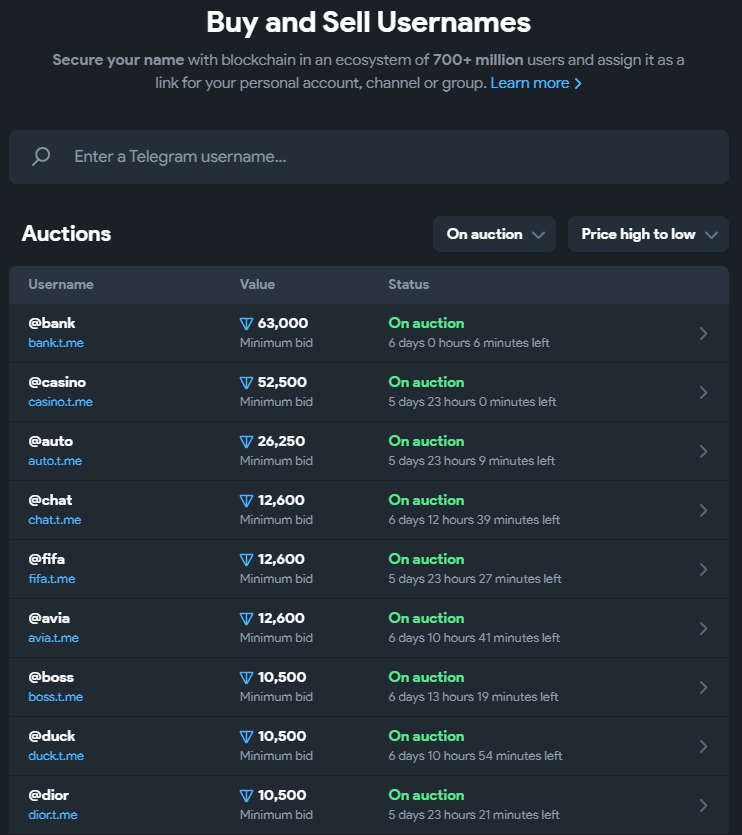 Команда Telegram запустила платформу Fragment для продажи имен пользователей