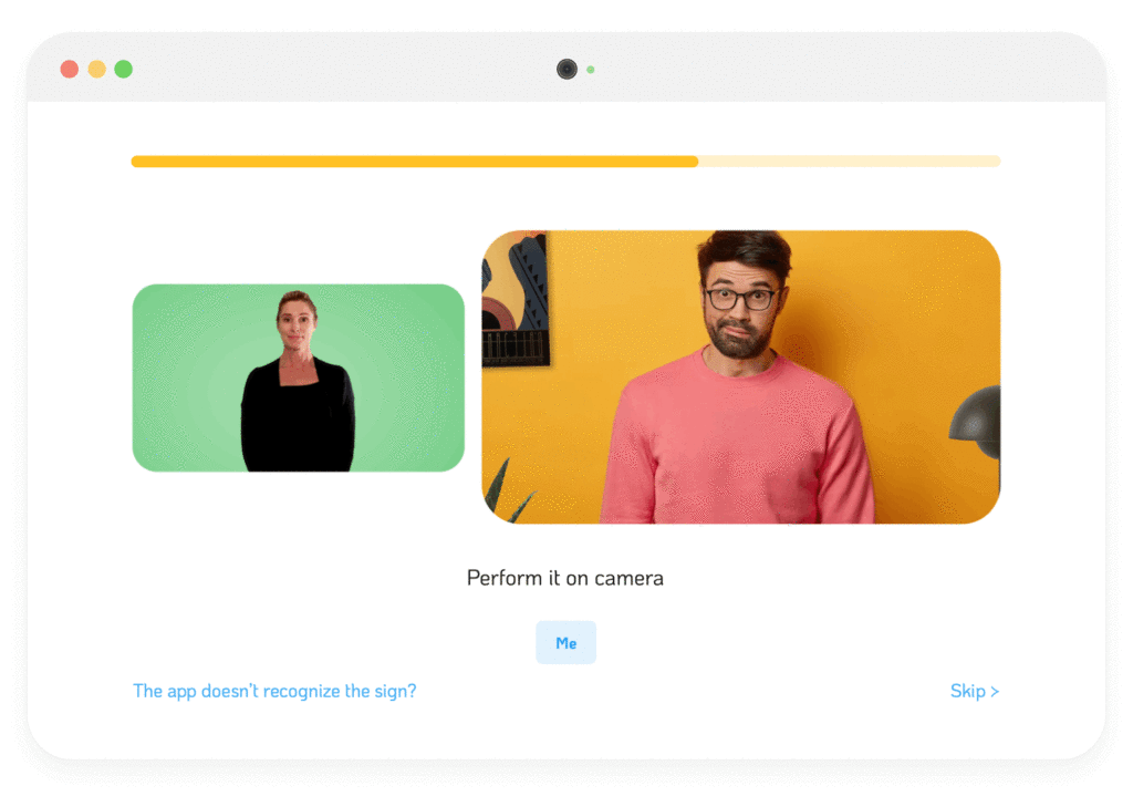 Процесс обучения жестовому языку в SLAIT