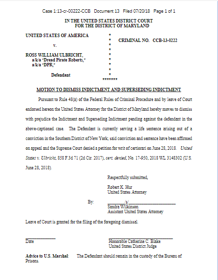 Суд может снять с Росса Ульбрихта обвинения в заказном убийстве