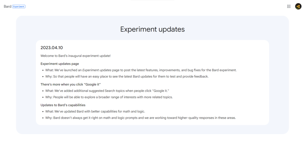 Запись в блоге с обновлениями Bard