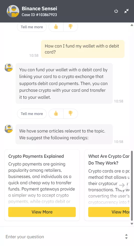 Интерфейс чат-бота Binance Sensei