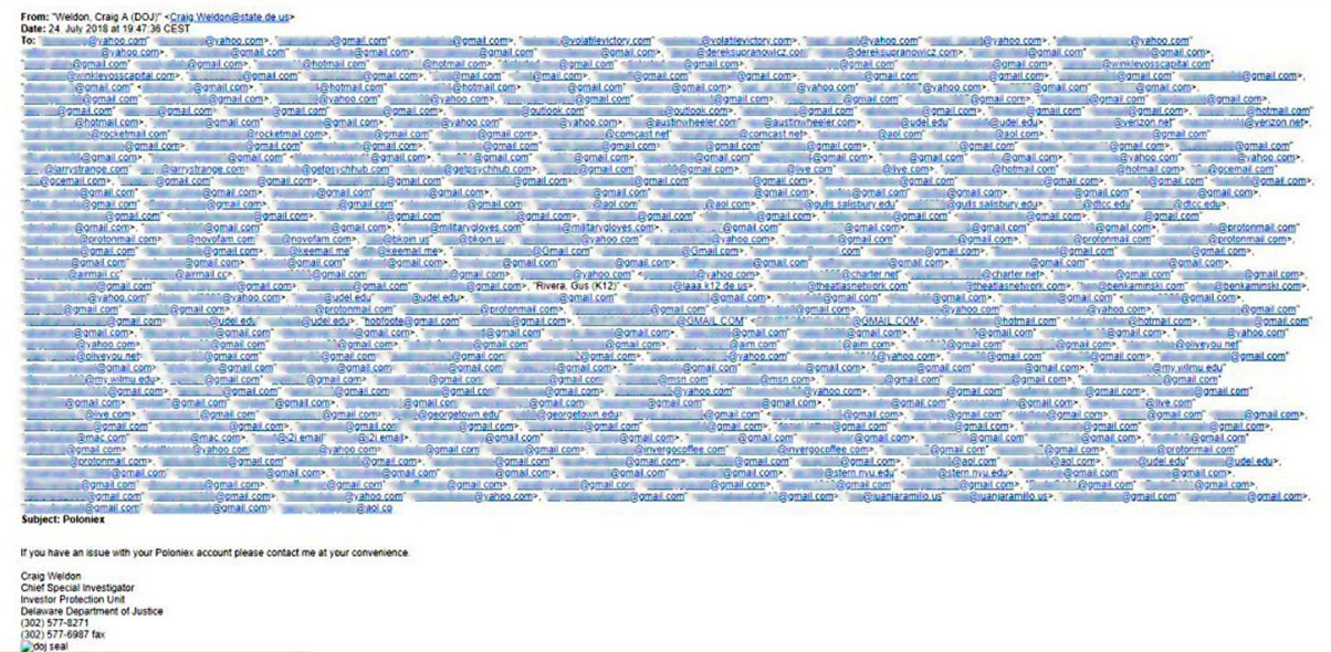 Замороженные аккаунты биржи Poloniex заинтересовали Министерство юстиции штата Делавэр