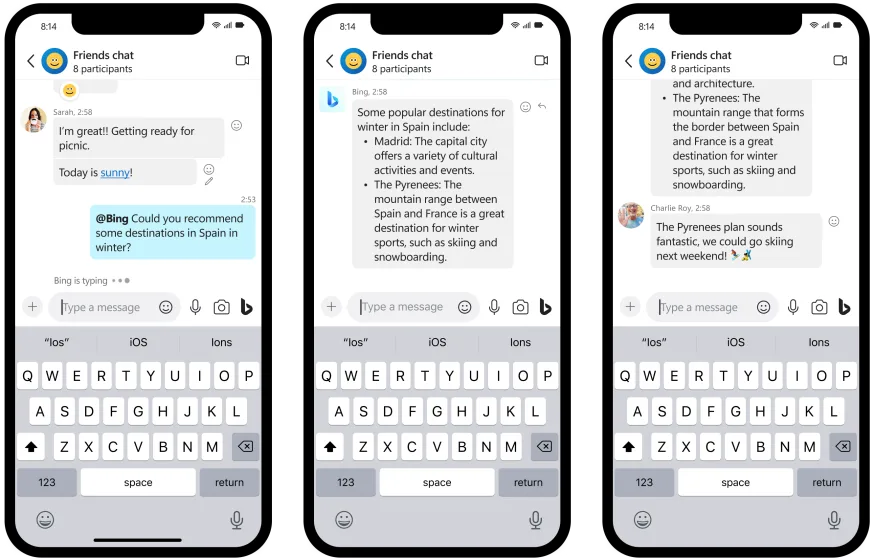 Чат Bing в мобильном приложении Skype