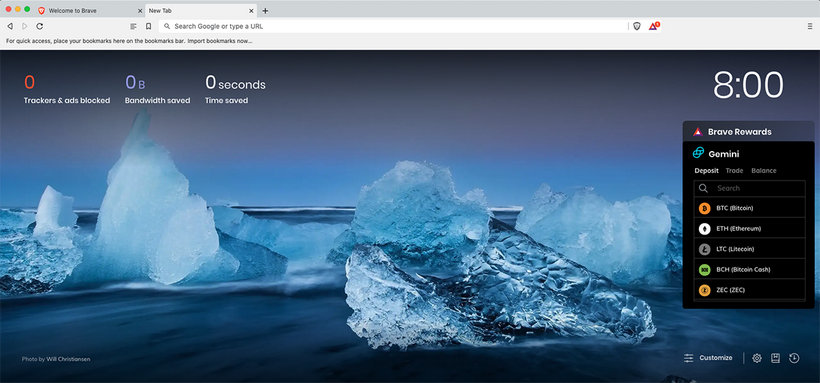 В браузер Brave интегрировали виджет биткоин-биржи Gemini
