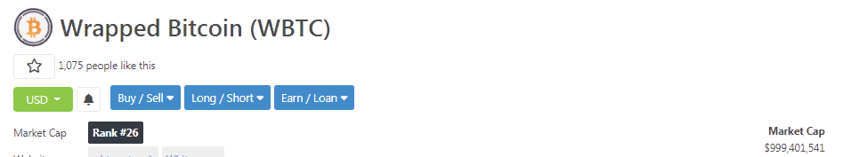 Капитализация обеспеченного биткоином токена WBTC вплотную подобралась к $1 млрд