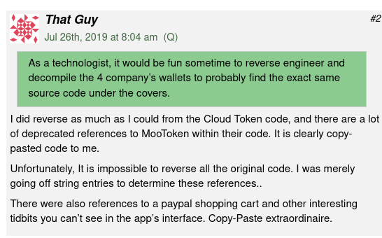 The comment pointing out that parts of CloudToken code came from elsewhere