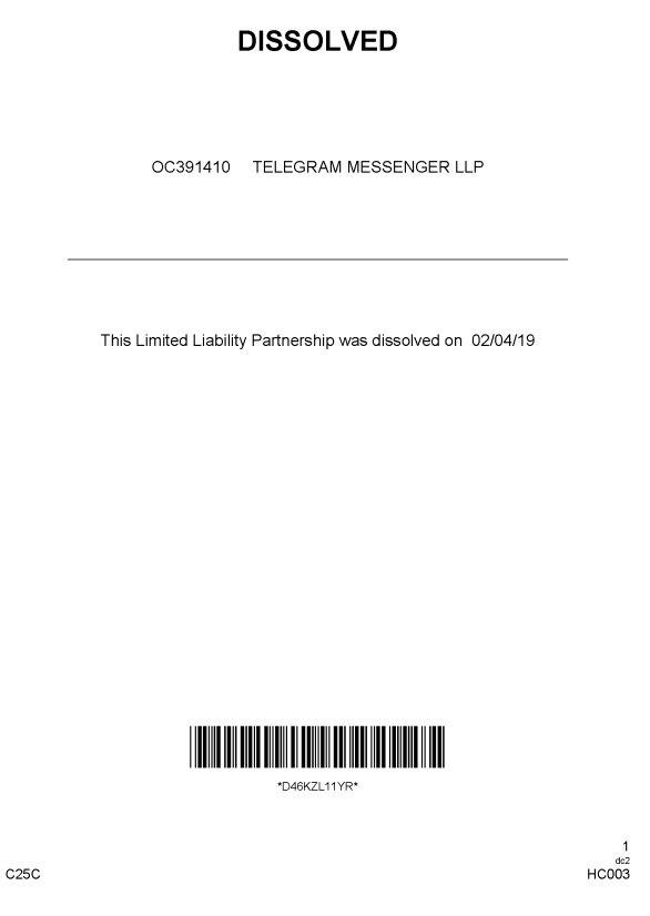 Запрещенная в России компания Telegram Messenger LLP ликвидирована