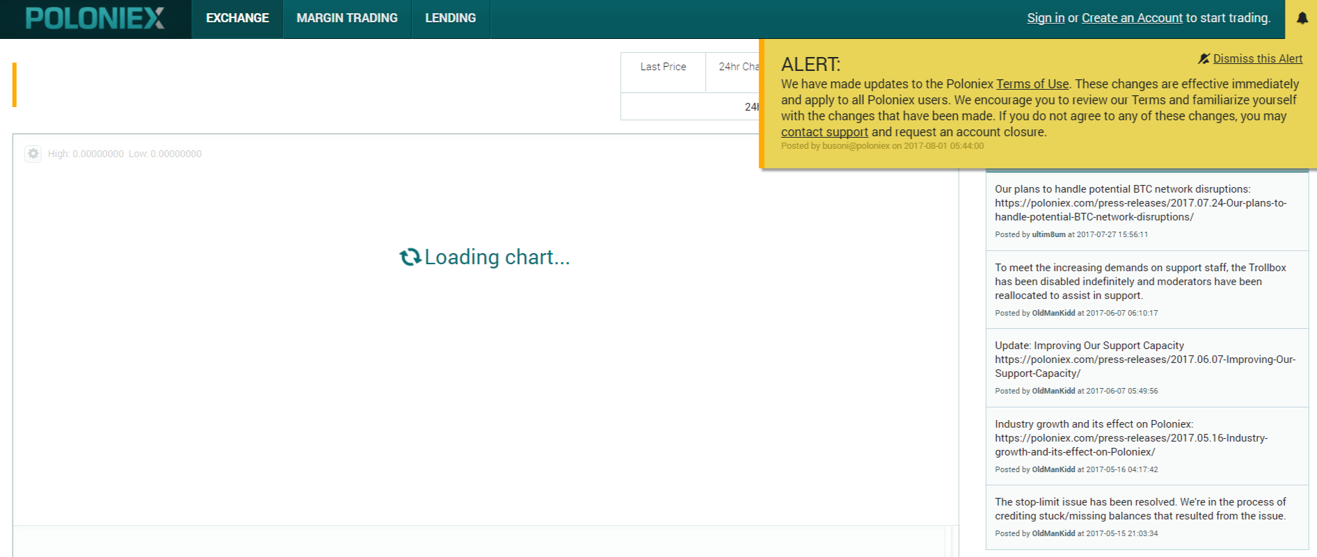 Биржа Poloniex ушла в офлайн