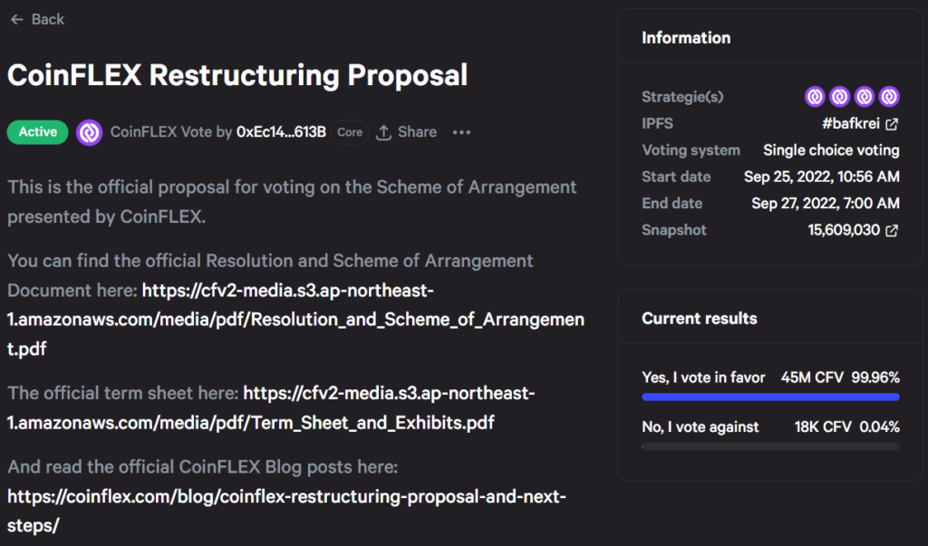 Кредиторы CoinFLEX досрочно поддержали план реструктуризации бизнеса платформы
